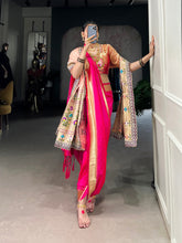 Pink jacquard paithani silk saree with zari weaving