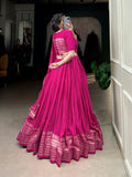 Pink Color Plain With Zari Weaving Work Chanderi Lehenga Choli