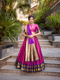Blush pink jacquard silk lehenga with zari weave