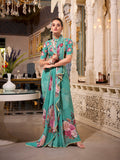 Lightweight green georgette festive saree