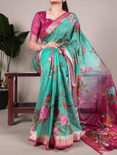 Green tussar silk floral printed saree