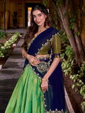 Navy Blue Color Sequince And Thread Embroidery Work Kanchipuram Lehenga Choli