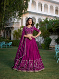 Wine Color Sequins And Thread Embroidery Work Vichitra Silk Lehenga Choli