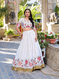 White Color Sequins And Thread Embroidery Work Georgette Lehenga Choli