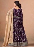 Women’s purple anarkali with santool inner and soft organza dupatta