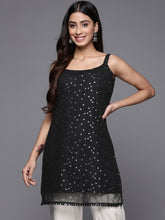 Women's Black Crepe Printed Tunic Top