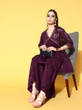 Women's Burgundy Crepe Kurta Sharara Set