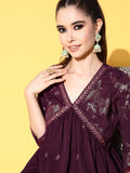Women's Burgundy Crepe Kurta Sharara Set
