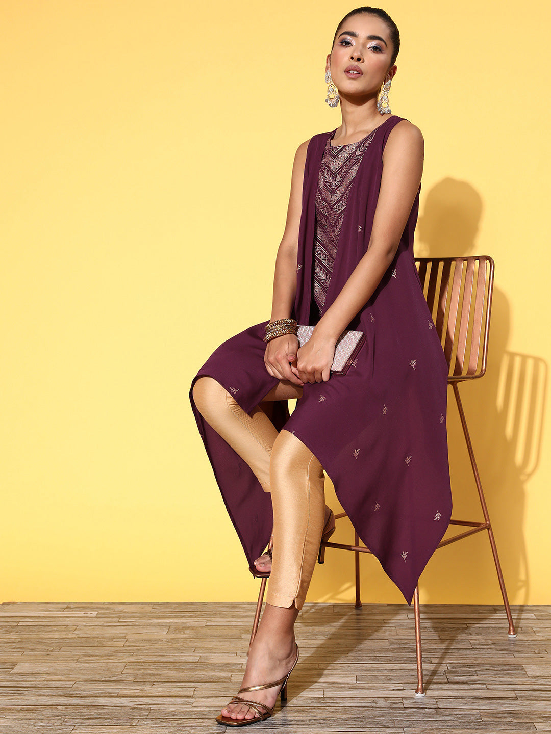 Women's Burgundy Crepe Printed Tunic