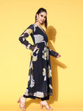 Women's Navy Blue Georgette Printed Kurta Palazzo Set