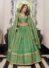 Womens Organza Pista Color Indian Wedding Lehenga