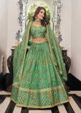 Womens Organza Pista Color Indian Wedding Lehenga