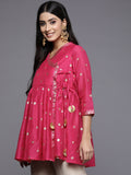 Women's Pink Chanderi Printed Tunic Top