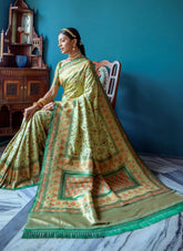 Women's Pista Banarasi Silk Patola Print With Woven Designer Saree