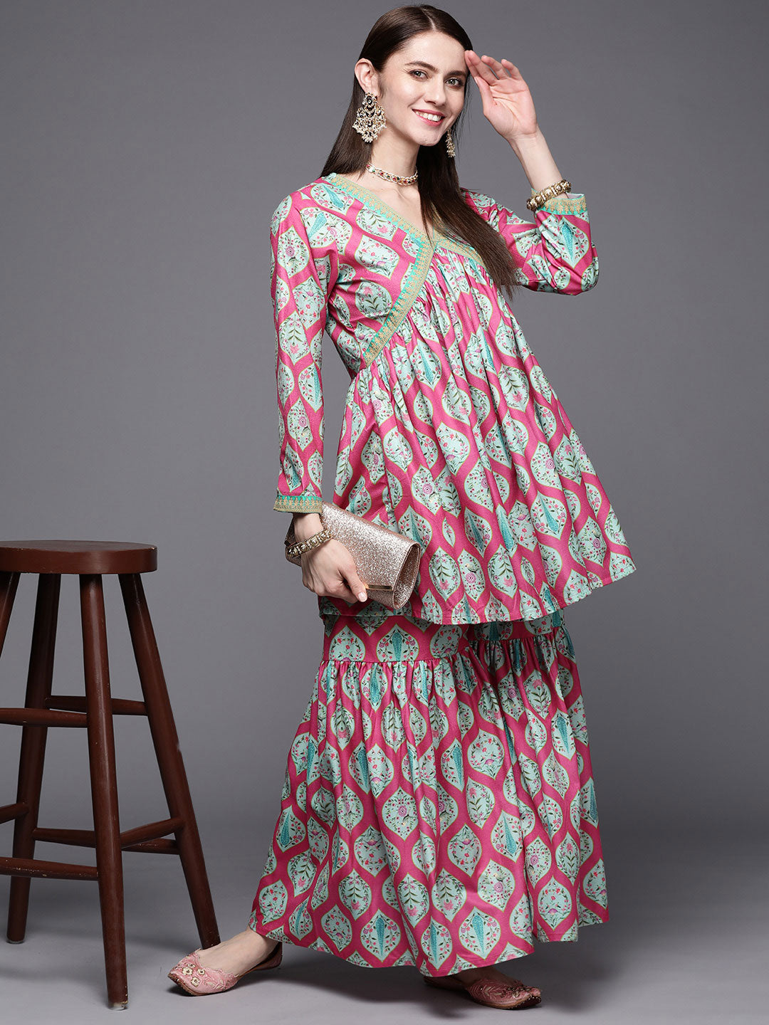 Women's Rani Velvet Kurta Sharara Set