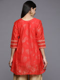 Women's Red Chanderi Printed Tunic
