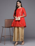 Women's Red Chanderi Printed Tunic