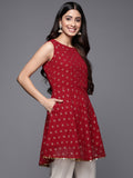 Women's Red Georgette Printed Tunic