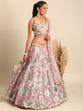 Wonderful Grey Organza Sequins and Zarkan embroidery Lehenga choli