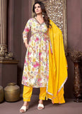 Wonderful Yellow Women Floral Print A-Line Kurta Set