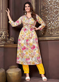 Wonderful Yellow Women Floral Print A-Line Kurta Set