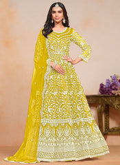 Designer yellow embroidered Anarkali suit for women