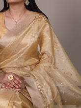 Designer yellow shimmer saree with zari border