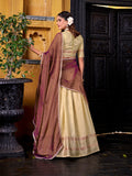 Dupion silk lehenga choli with lace border dupatta