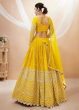 Yellow Georgette Sequins Embroidered Wedding Haldi Lehenga For Women