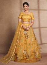 Yellow Organza Digital Print Indian wear Lehenga