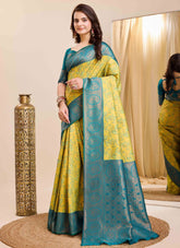 Yellow Rapier Jaquard Work Kanjeevaram Silk Saree