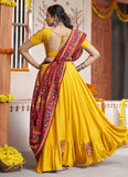 Yellow Rayon Embroidery and mirror work Gujarati chaniya choli