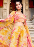 Yellow Silk Printed Koti Style Readymade Suit
