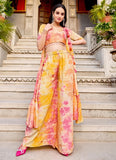 Yellow Silk Printed Koti Style Readymade Suit