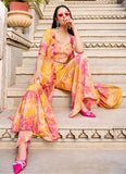 Yellow Silk Printed Koti Style Readymade Suit