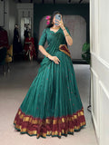 Teal Chanderi Lehenga with Zari Border