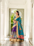 Purple Color Kalamkari Print With Weaving Border Dola Silk Lehenga Choli