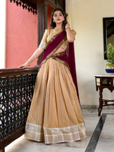 Cream Color Zari Weaving Work Kanchipuram Lehenga Choli