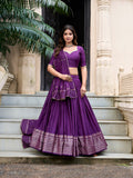 Dark purple Chanderi silk lehenga choli with zari weaving and dupatta for wedding