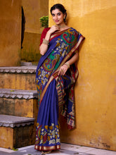 Blue kalamkari print chanderi saree