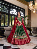 Kanchipuram green lehenga choli with temple zari border