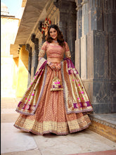Peach shimmer organza lehenga choli with zari weaving