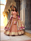 Peach Color Wedding Wear Simmer Organza Lehenga