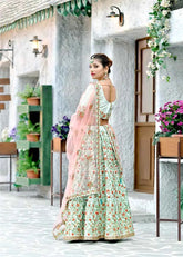 Mint Green Color Silk Embroidered Lehenga For Mehndi Outfit