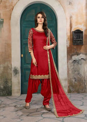 Red Color Art Silk Embroidered Party Wear Ladies Dress