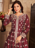 Adorable Maroon Embroidered Slitted Abaya Style Kameez