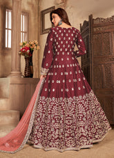 Adorable Maroon Embroidered Slitted Abaya Style Kameez