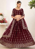 Adorable Maroon Faux Georgette Sequins Embroidered Lehenga