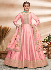 Adorable Pink Designer Art Silk Wedding Special Anarkali Suit