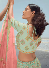 Adorable Pista Green Embroidered Georgette Wedding Lehenga Choli